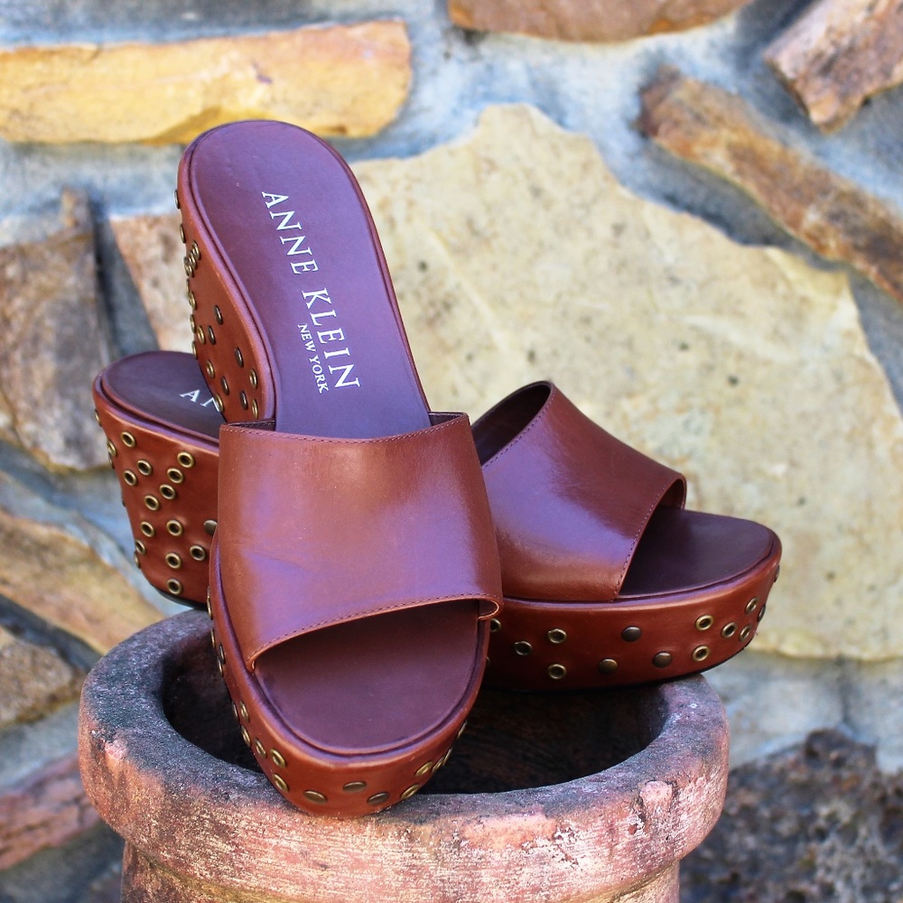 Anne Klein Platform Wedge Brown Sandals